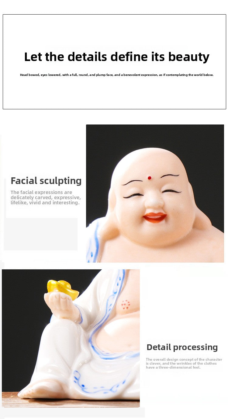 zensoullab Premium Ceramic Big Belly Maitreya Buddha Peace Protection Car Interior Buddha Statue Home Living Room Wealth-Attracting Creative Home Decoration