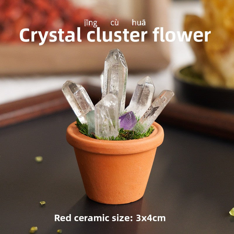 zensoullab Natural Crystal Raw Stone Mineral Pot Ornament Crystal Gemstone DIY Simulation Potted Plant Home Desktop Car Ornament