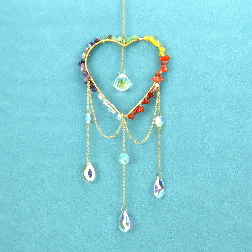zensoullab Natural Raw Stone Crystal Wind Chime Sun Catcher Heart Hanging Holiday Home Decoration
