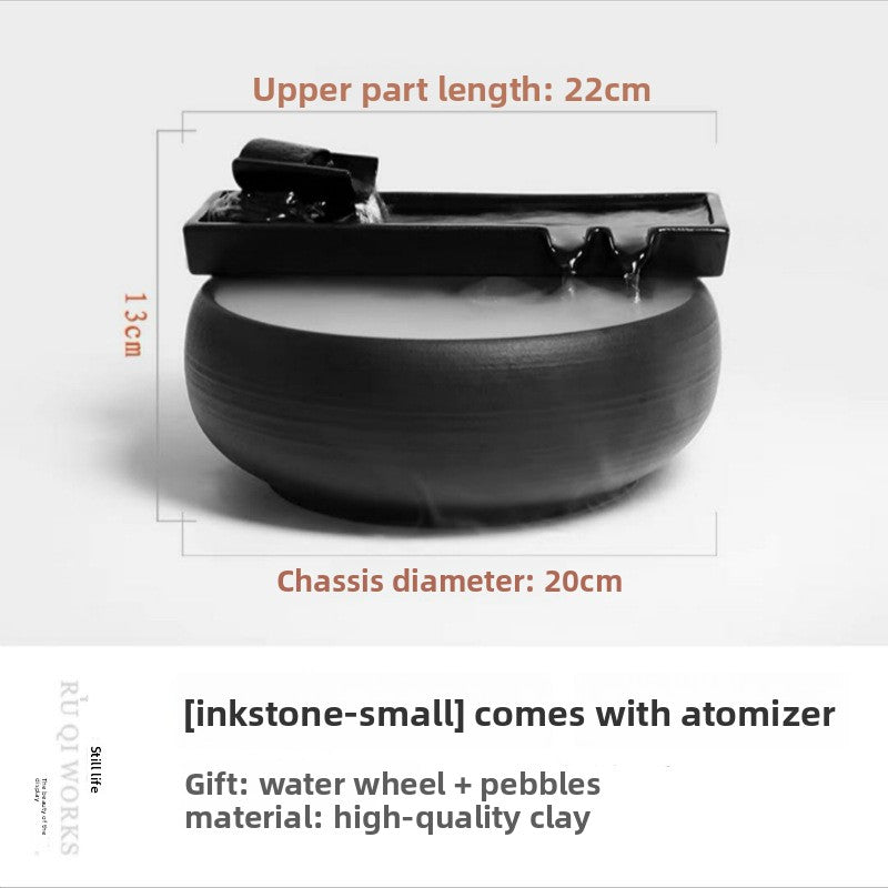 zensoullab Ceramic Water Flowing Tabletop Ornament Wealth-Attracting Desktop Tea Table Fountain Waterwheel Circulating Water Device Zen Small Gift