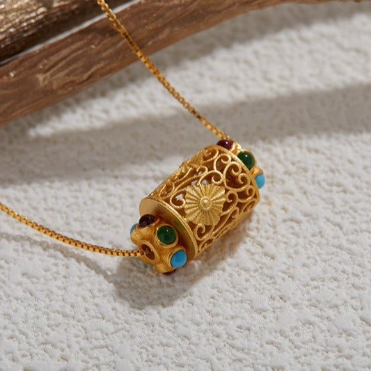 zensoullab S925 Sterling Silver Ancient Gold Craft Vintage Pendant Jewelry Elegant Versatile Pendant Ethnic Jewelry Women's Necklace