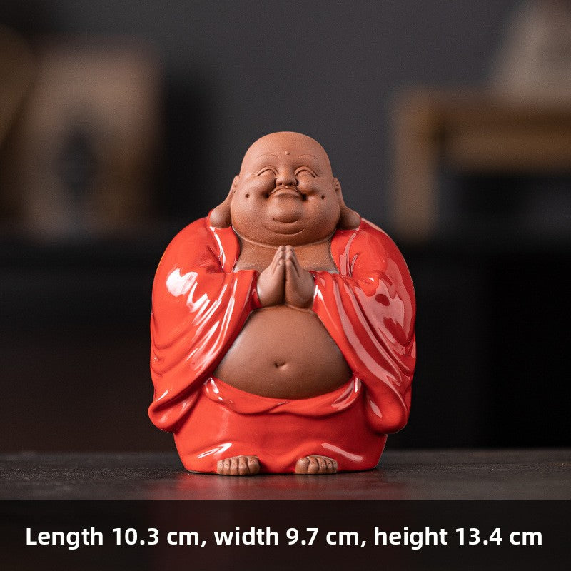 zensoullab Purple Clay Lucky Maitreya Buddha Tea Pet Premium Ceramic Big Belly Laughing Buddha Tea Table Decoration Zen Buddha Statue Ornament