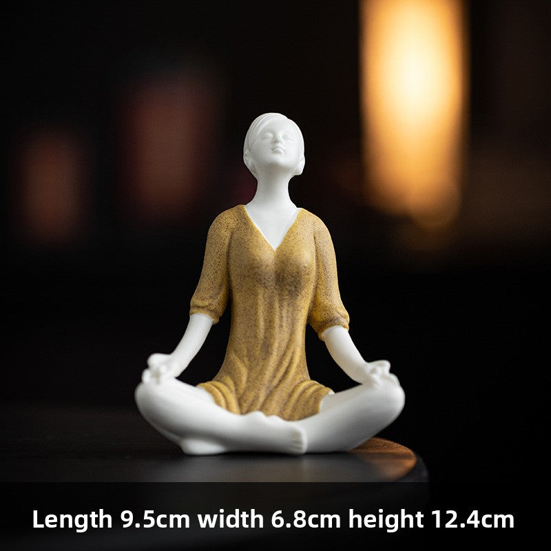 zensoullab Simple Ceramic Crafts Purple Clay Yoga Girl Modern Ornament Creative Figure Artwork Yoga Studio Gift
