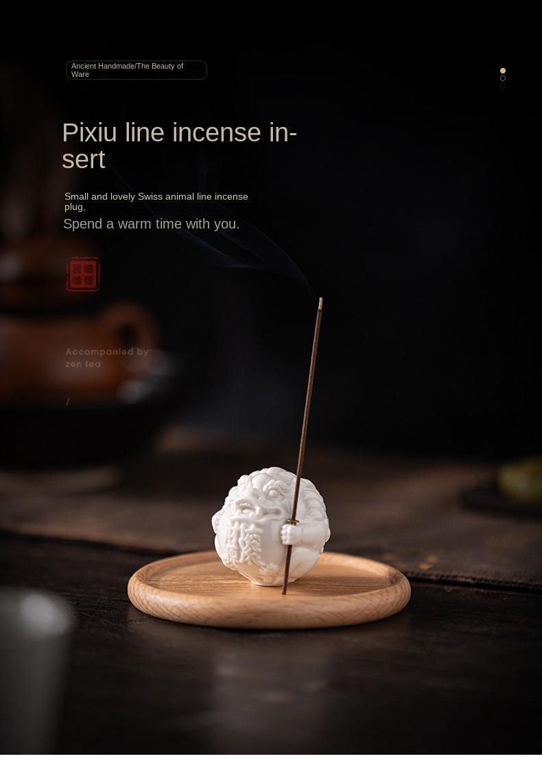 zensoullab White Porcelain Pixiu Incense Holder Wealth-Attracting Incense Holder Incense Burner Home Indoor Sandalwood Agarwood Incense Stand Incense Tray Desktop Ornament