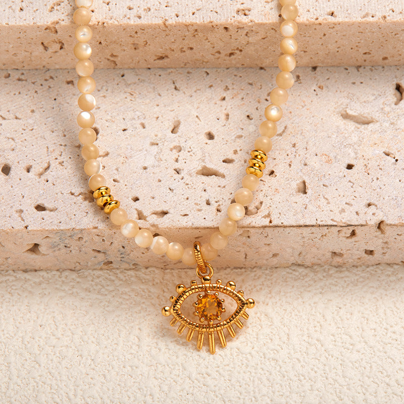zensoullab S925 Sterling Silver Natural Yellow Shell Yellow Crystal Gemstone Necklace for Women Fashion Trend Devil's Eye Pendant Original Design