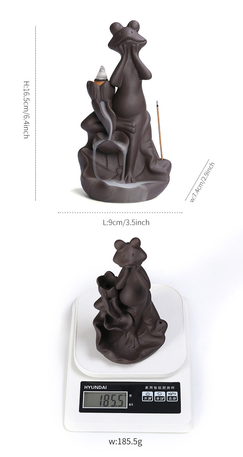 zensoullab Purple Clay Lotus Leaf Backflow Incense Burner Craft Ornament Creative Frog Lotus Backflow Incense Burner Home Decor