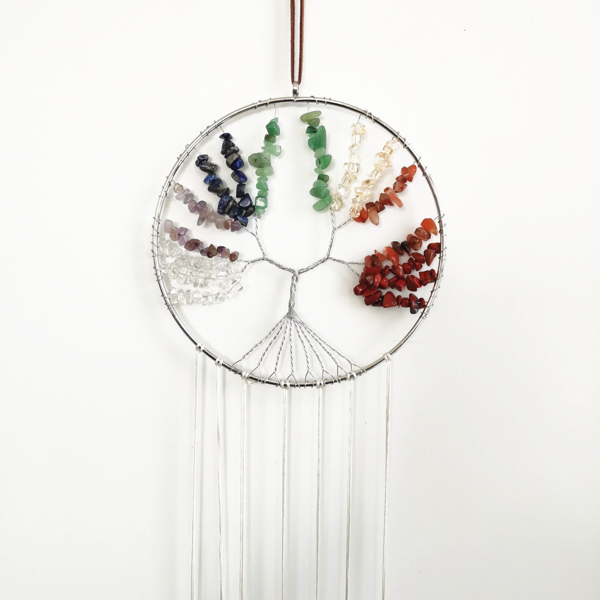 zensoullab Handmade Wrapped Natural Crushed Stone Tree of Life Agate Slice Hanging Ornament Garden Decoration Curtain Pendant