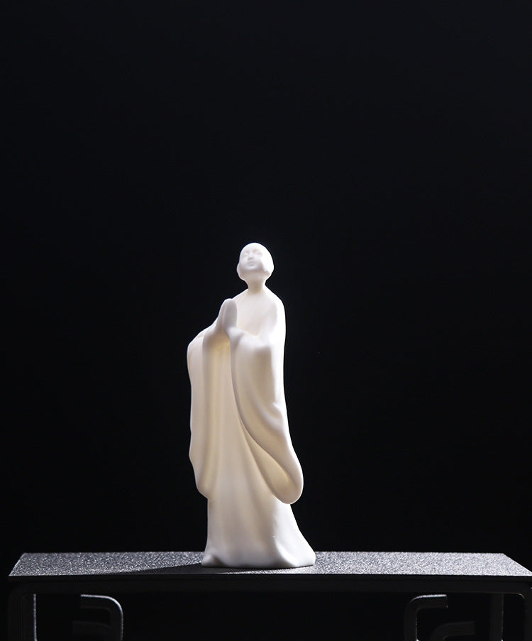 zensoullab Zen Character Ceramic Little Monk Chinese Style Ornament White Porcelain Blessing Little Novice Living Room Root Carving Study Room Soft Decoration