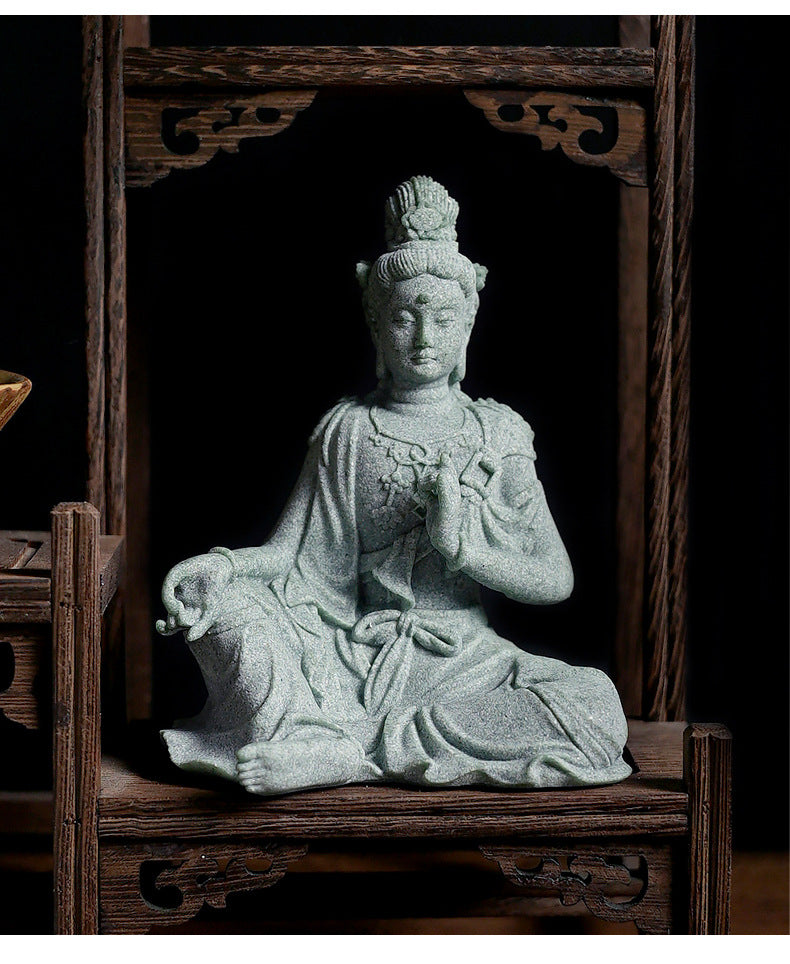 zensoullab Desktop Chinese Style Water Moon Guanyin Bodhisattva Buddha Statue Micro Landscape Fish Tank Decoration Fake Mountain Ornament Tea Pet Incense Decoration