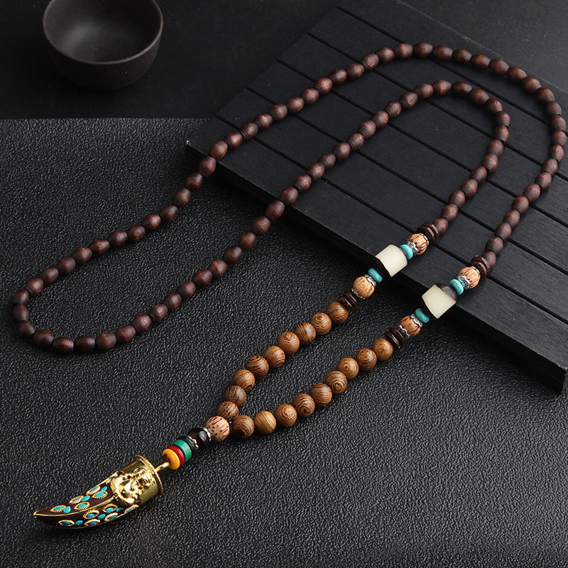 zensoullab Vintage Tibetan Ethnic Style Long Geometric Bead Pendant Necklace Couple Matching Decoration Pendant