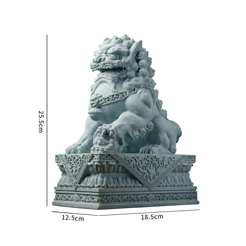 zensoullab 25cm Chinese Style Green Sandstone Lion Pair Tomb Front National Trend Ornament Auspicious Beast Creative Home Living Room Decoration