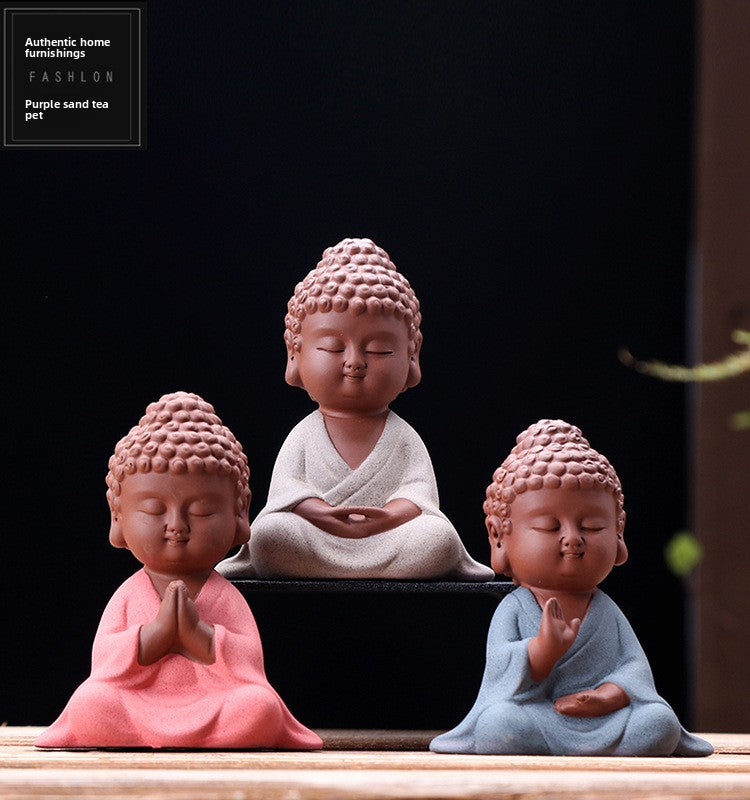 zensoullab Premium Handmade Purple Clay Buddha Tea Pet Tea Ceremony Tea Tray Accessories Car Dashboard Decoration Home Zen Ornament