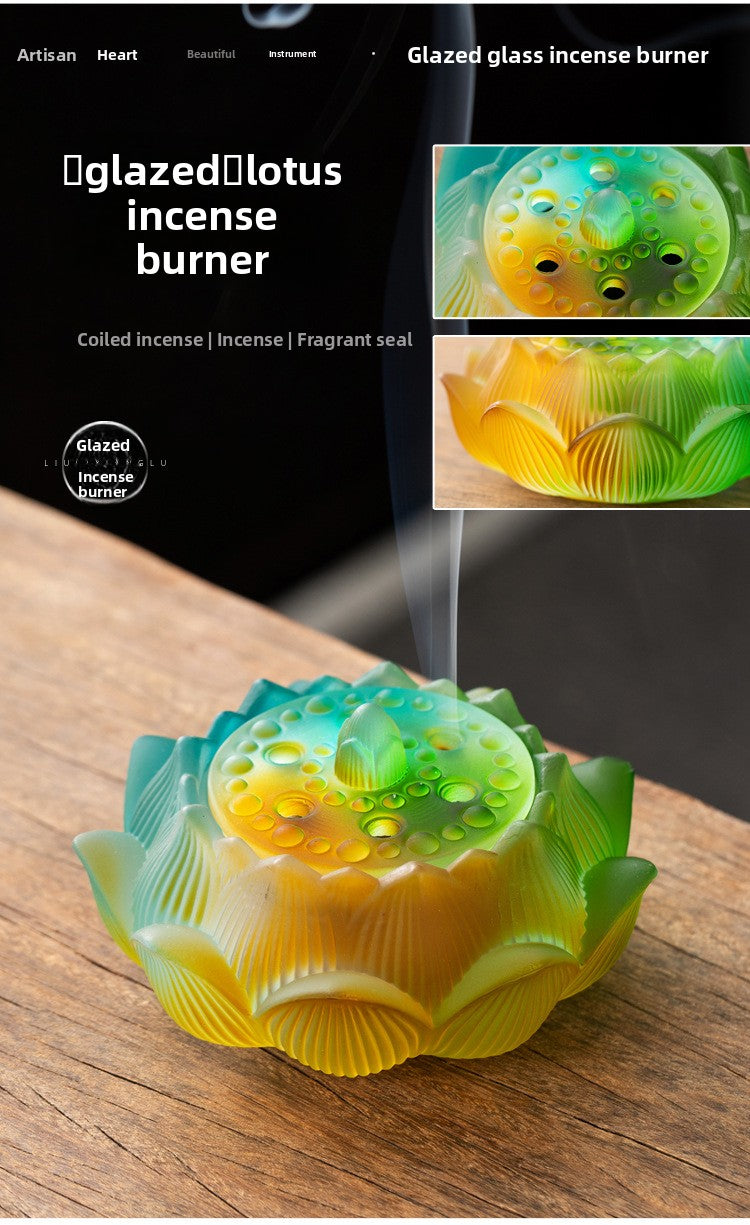 zensoullab Glass Incense Burner Ancient Method Lotus Seven-Color Coil Incense Sandalwood Agarwood True Incense Home Use Incense Holder New Chinese Style Ornament