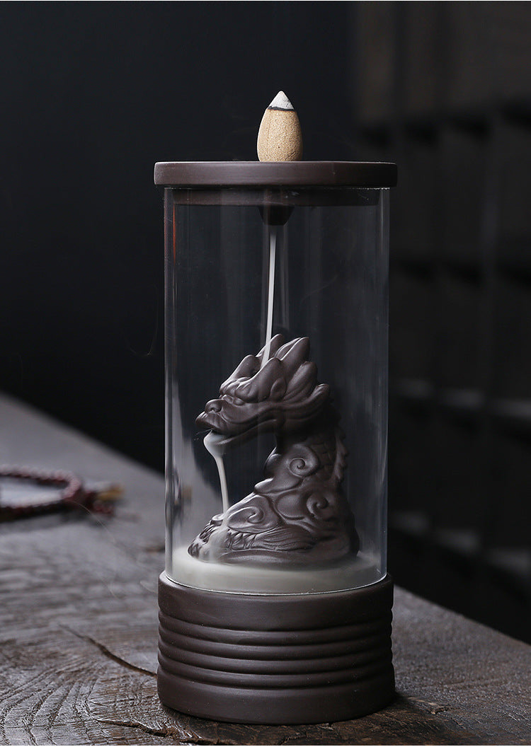 zensoullab Purple Clay Backflow Incense Burner Home Decor Ornament Craft Creative Windproof Cover Dragon Backflow Incense Burner