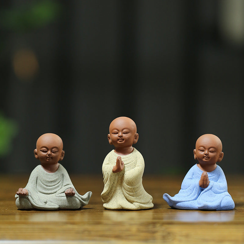 zensoullab Zen Buddha Figurine Purple Clay Little Monk Tea Pet Tea Tray Accessories Little Novice Bonsai Micro Landscape Fish Tank Decoration