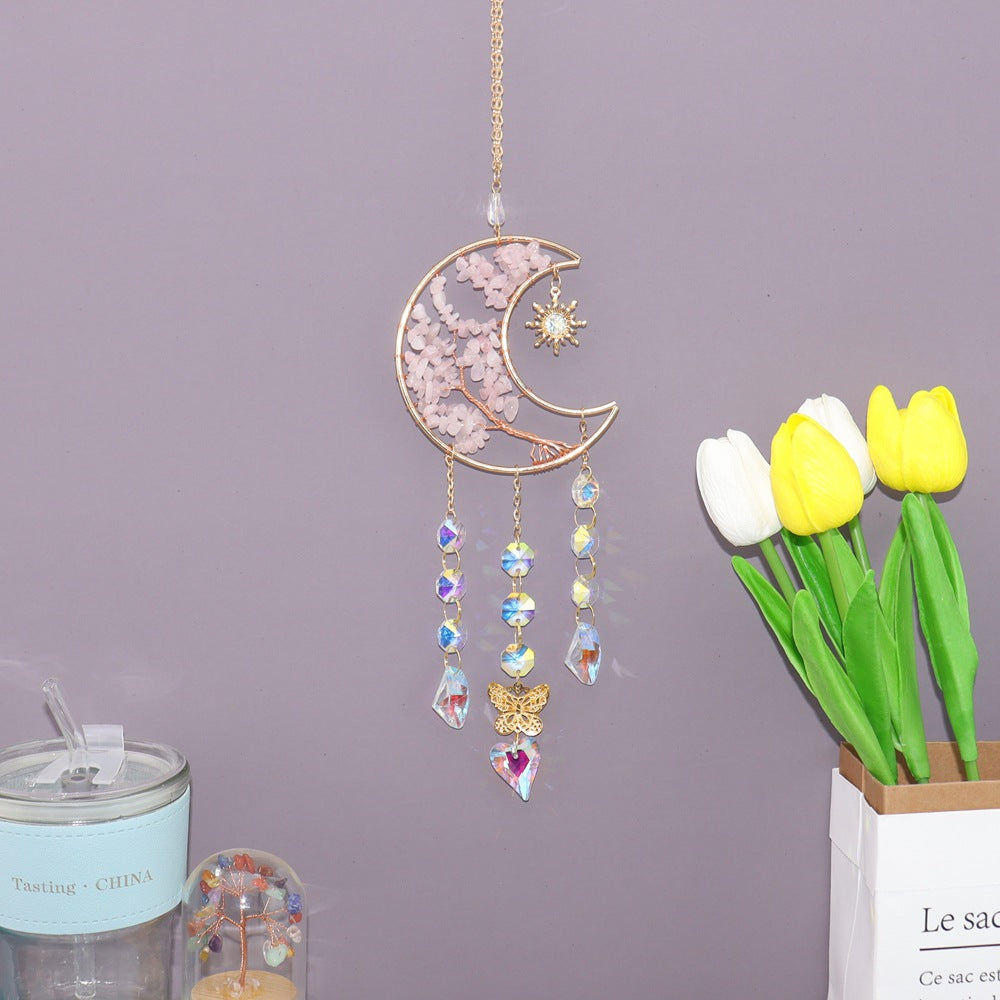 zensoullab Natural Crystal Gravel Moon Wind Chime Crafts Ornaments Sunlight Pendant Amethyst Sun Catcher T65
