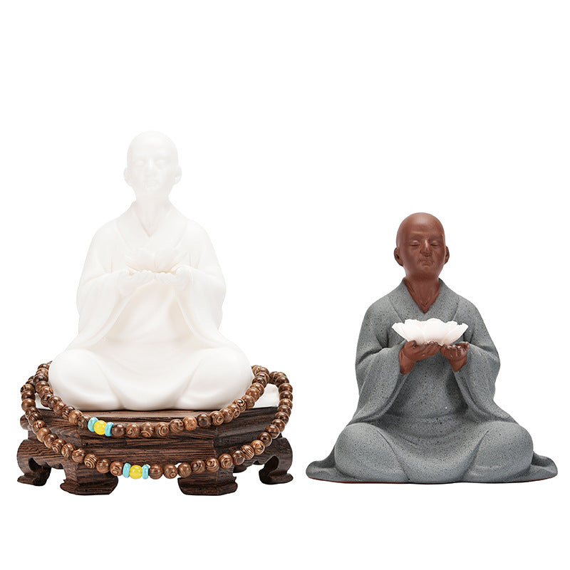 zensoullab Zen Ceramic Little Monk Desktop Decoration New Chinese Style Living Room Entrance Figure Soft Decoration Tea Table Tea Pet Premium Ornament