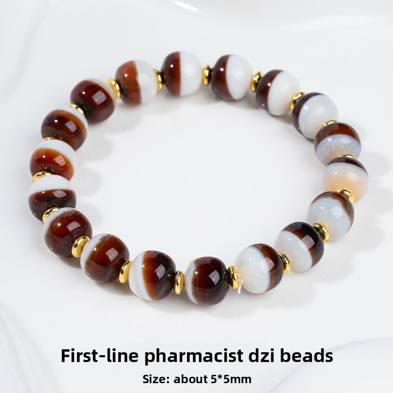 zensoullab Natural Three-Eyed Dzi Bead Agate Bracelet Fashion Versatile Unisex Couple Style Tiger Tooth Single Circle Bracelet In Stock
