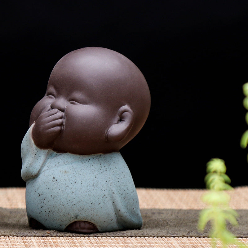 zensoullab Creative Boutique Purple Clay Three Little Monk Tea Play Tea Pet Ornament Ceramic Zen Little Novice Figure Home Decor