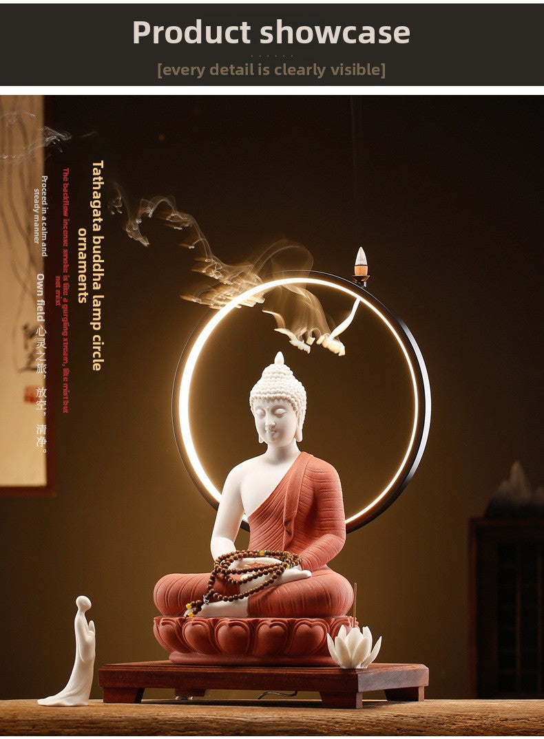 zensoullab Zen New Chinese Style Shakyamuni Buddha Lamp Circle Ornament Creative Home Interior Decoration Living Room Entrance Worship