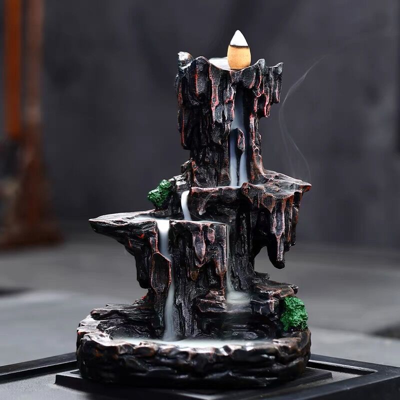zensoullab Fake Mountain Water Flowing Wealth Ornament Home Desktop Resin Decoration Gift Housewarming Opening Living Room Wealth-Attracting Backflow Incense Burner