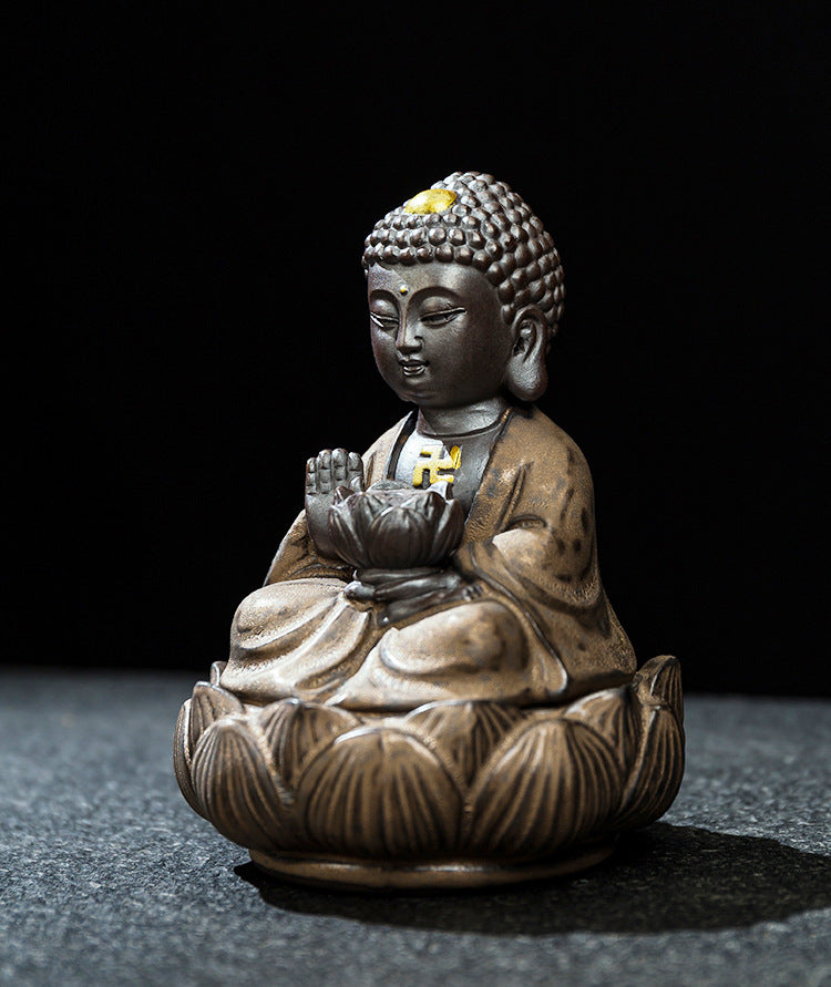 zensoullab Premium Retro Ceramic Buddha New Chinese Style Ornament Zen Tea Pet Home Living Room Desktop Tea Room Car Decoration
