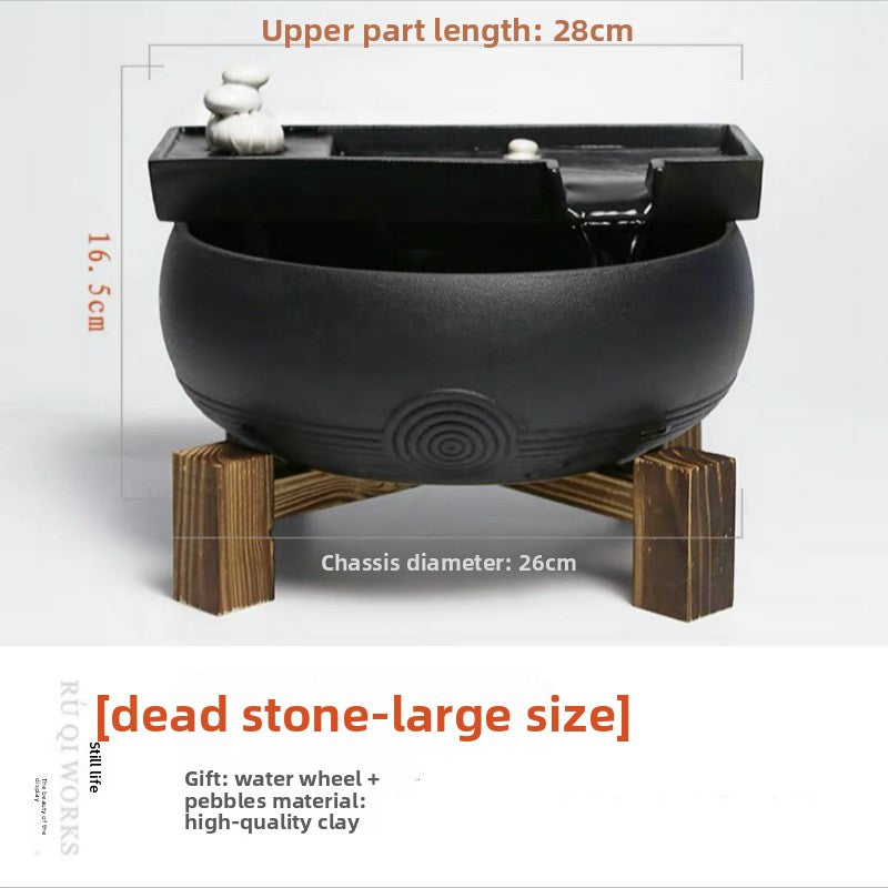 zensoullab Ceramic Water Flowing Tabletop Ornament Wealth-Attracting Desktop Tea Table Fountain Waterwheel Circulating Water Device Zen Small Gift