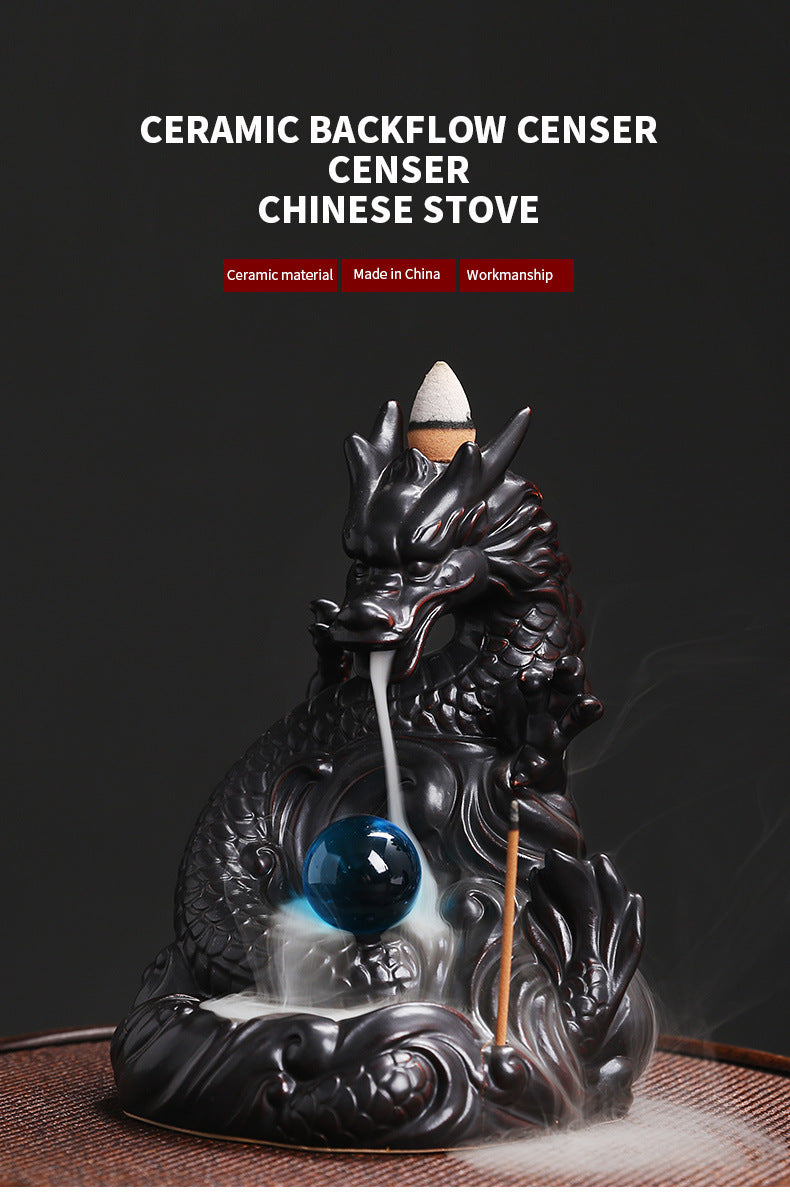 Original Classic Chinese Dragon Backflow Incense Burner Creative Ceramic Large Dragon Playing with Pearls Incense Burner Home Decor