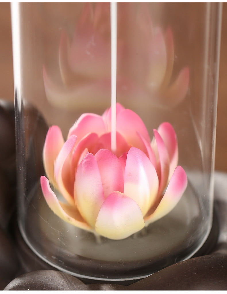 zensoullab Purple Clay Backflow Incense Burner Buddha Hand Lotus Acrylic Cover Agarwood Sandalwood Creative Home Decor Gift