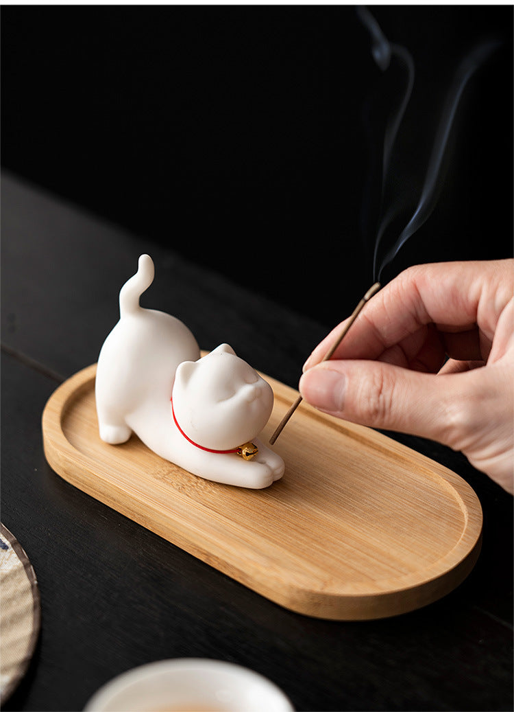 zensoullab Cute Forbidden City Kitten Ceramic Incense Holder Aromatherapy Burner Ornament Soft Healing Tea Table Tea Pet Indoor Incense Burner