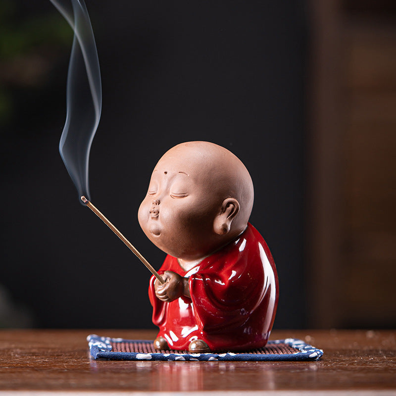 zensoullab Creative Ceramic Cute Little Monk Incense Desktop Ornament Home Incense Holder Incense Burner Incense Tray