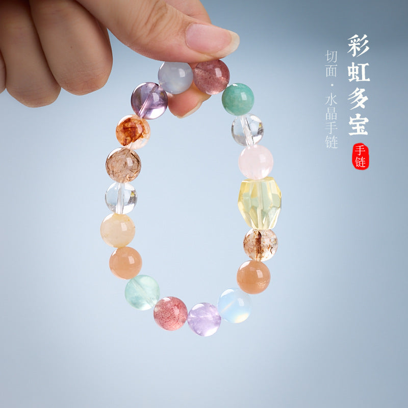 zensoullab Natural 10MM Rainbow Multi-Gemstone Crystal Bracelet Yellow Crystal Red Agate Flower Aquamarine High-End Crystal Bracelet