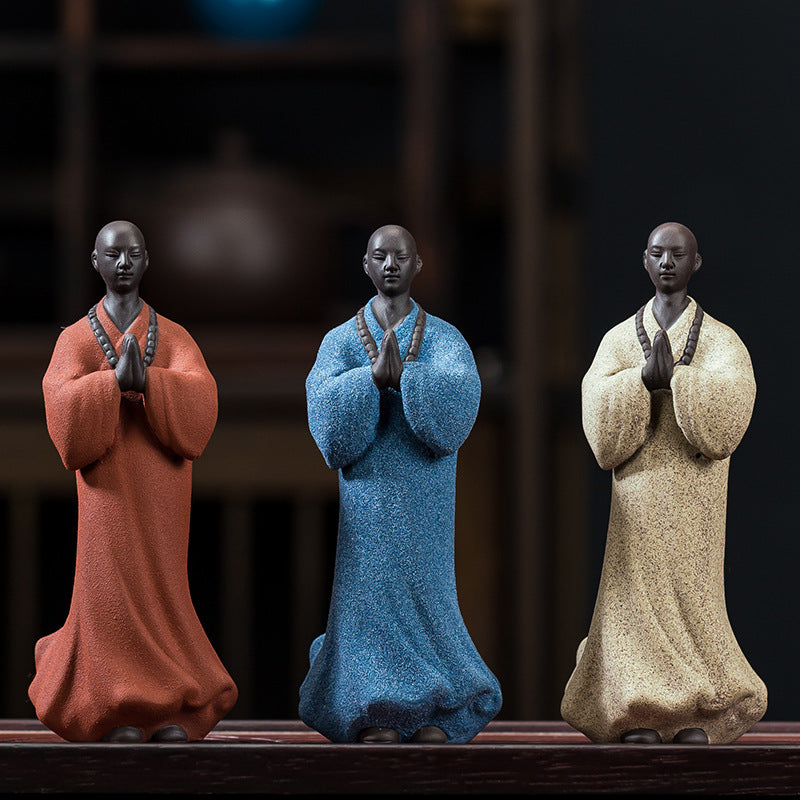 zensoullab Zen Character Ceramic Little Monk Tea Pet Desktop Tea Set Ornament Premium Purple Clay Little Monk Creative Home Decoration
