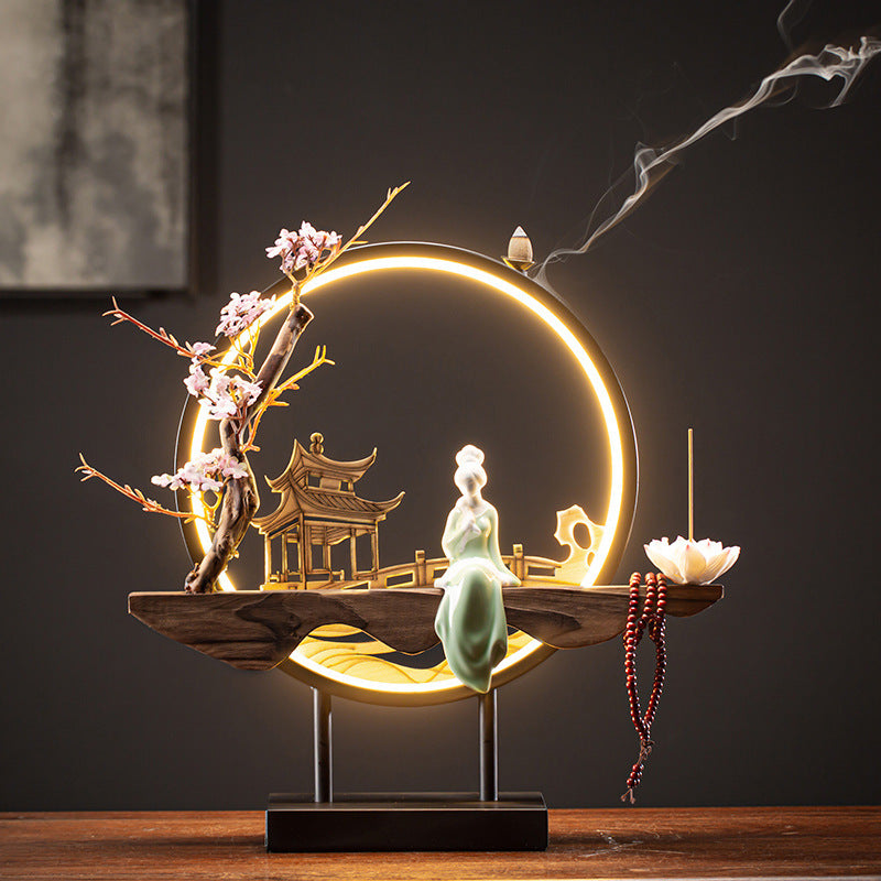 Zensoullab Ceramic Backflow Incense Burner Led Night Light Incense Decoration New Chinese Hallway TV Cabinet Dongting Lake Gift Incense