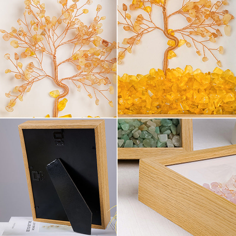zensoullab Natural Crystal Money Tree Photo Frame Yellow Crystal Amethyst Crystal Stone Photo Frame Housewarming Gift Desktop Wealth-Attracting Ornament