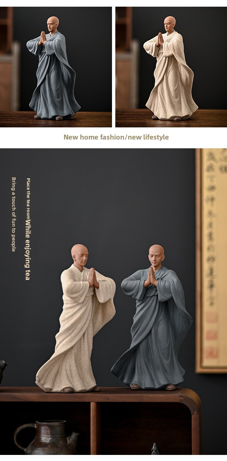 zensoullab New Chinese Style Purple Clay Little Monk Figurine Zen Ceramic Figure Living Room Tea Table Tea Pet Decoration Fish Tank Rockery Landscaping