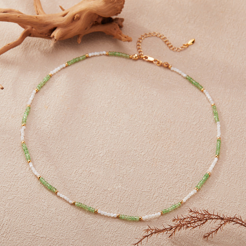 zensoullab Natural Gemstone Tsavorite Beaded Necklace for Women S925 Sterling Silver Colorful Gemstone Jewelry Collarbone Chain
