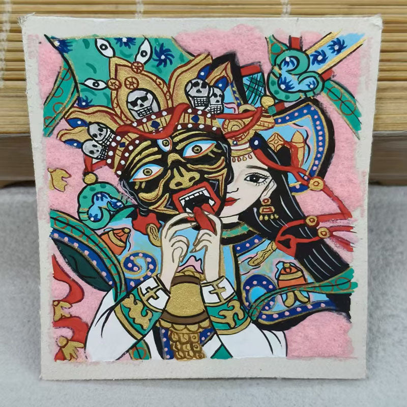 zensoullab Thangka Hand-painted Small Thangka Past and Present Life Zaki Ram Green Tara Yellow Wealth God Manjushri Four-armed Guanyin Small Pendant
