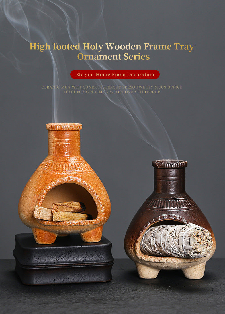Ceramic Aromatherapy Burner Sage Incense Burner Mini Home Small Wall Stove Heat Resistant Can Be Burned with Open Flame Holy Wood Stove