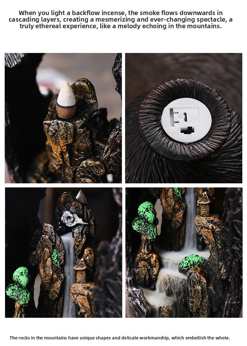 New Resin Backflow Incense Burner Creative Mountain Water Flow Incense Burner Home Decor Backflow Incense Original