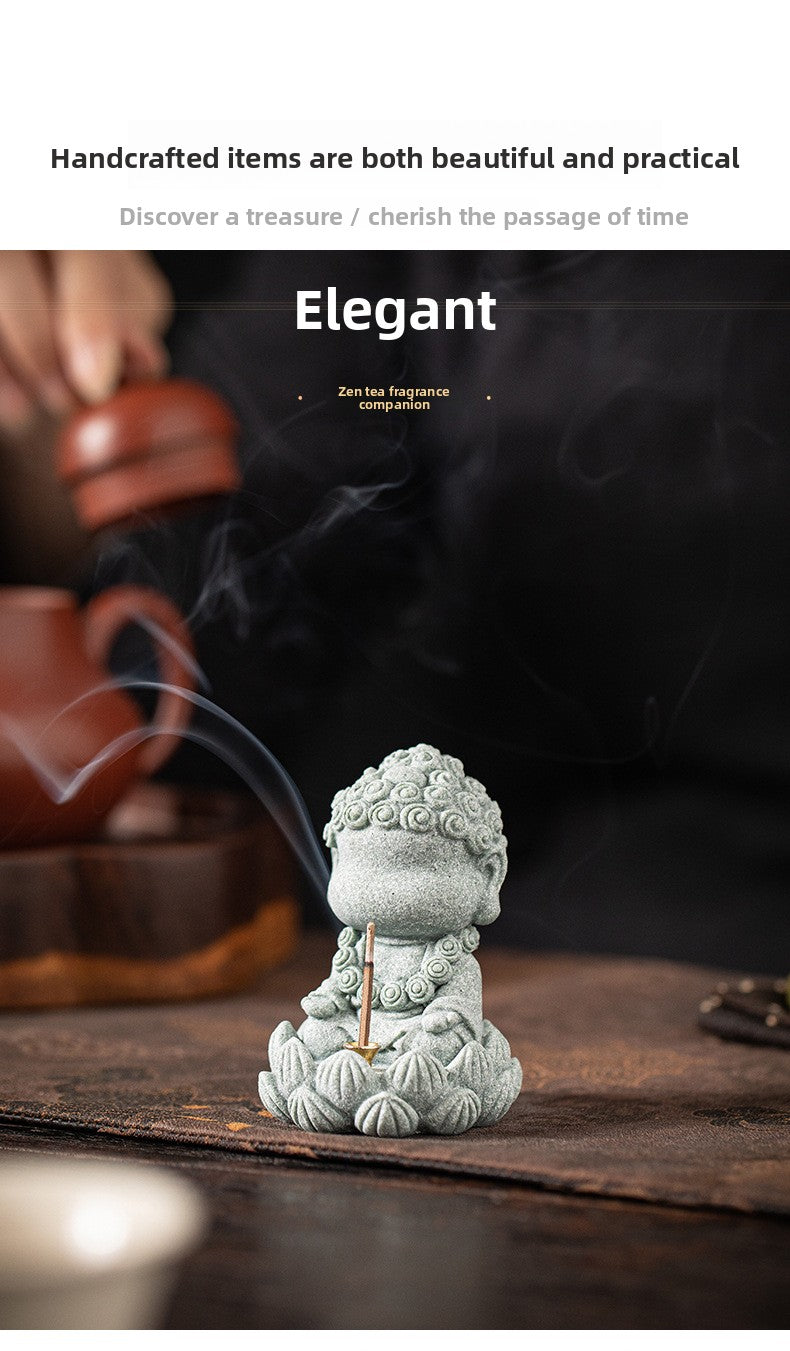 zensoullab Zen Style Chinese Qingsha Cultural Creative Four Small Buddha Incense Holder Incense Stand Incense Tray Tea Pet Living Room Indoor Tea Ceremony Aromatherapy Burner