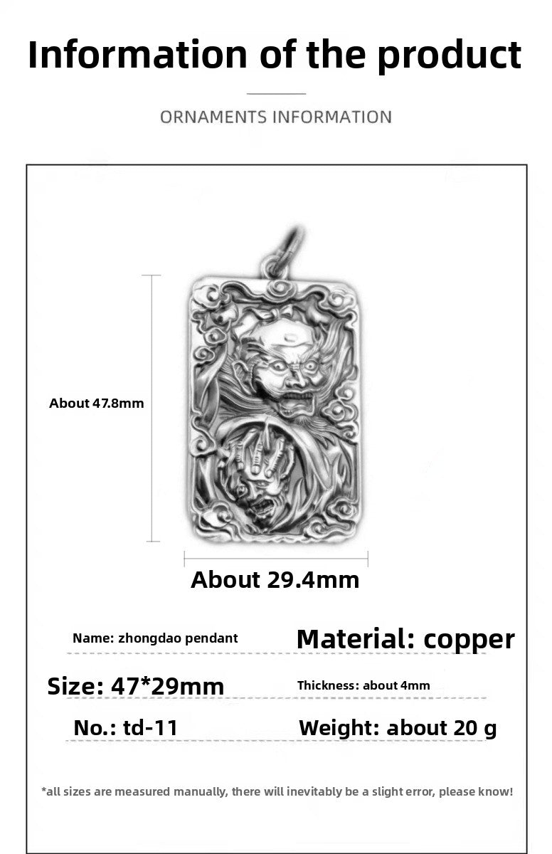 zensoullab Thai Silver Pendant Men's Six-Word Mantra Men's Dominant Pendant Necklace Zhongkui Buddha Statue Pendant Amulet Jewelry