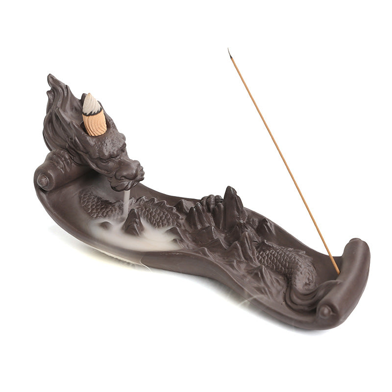 zensoullab Purple Clay Backflow Incense Burner Large Dragon Ornament Creative Chinese Dragon Mountain Water Backflow Incense Burner Ornament