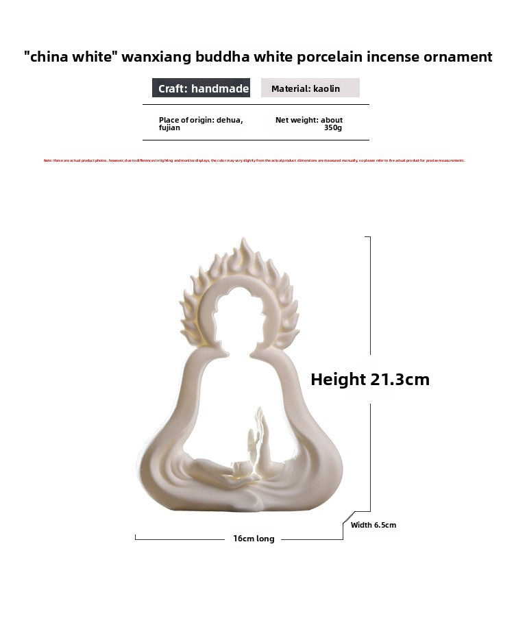 zensoullab Dehua White Porcelain Buddha Zen Chinese Style Ceramic Ornament Creative Modern Office Desk Entrance Feng Shui Incense Burner