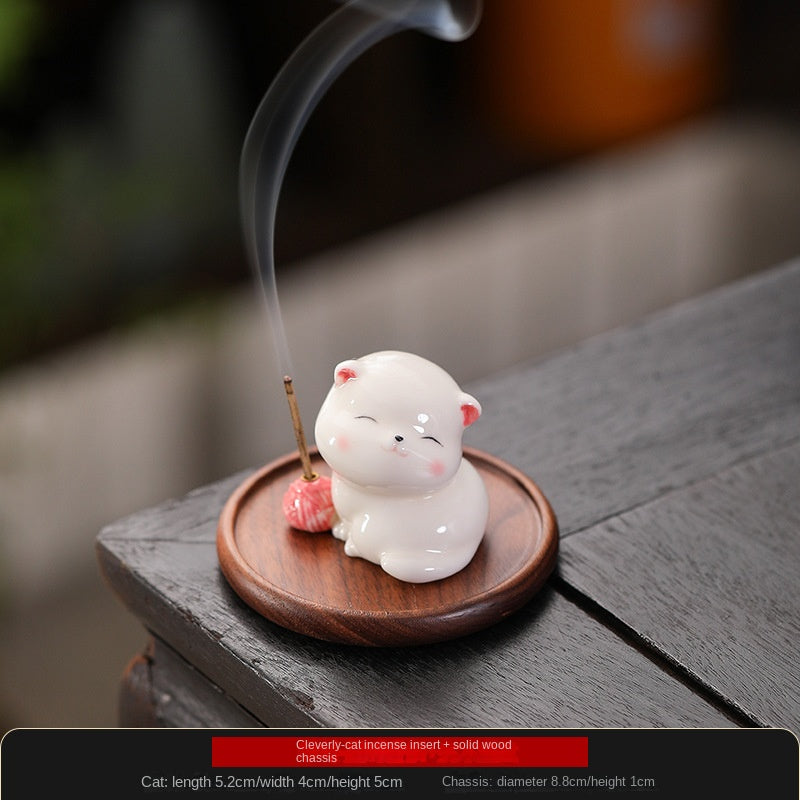 Zensoullab Creative Ceramic Kitty Incense Holder Decoration Mini Cute Small Animal Home Indoor Sandalwood Deep Incense Burner Incense Burner