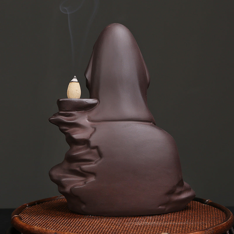 zensoullab Purple Clay Avalokiteshvara Backflow Incense Burner Original Mountain Water Flowing Bodhisattva Waterfall Backflow Incense Burner Home Decoration