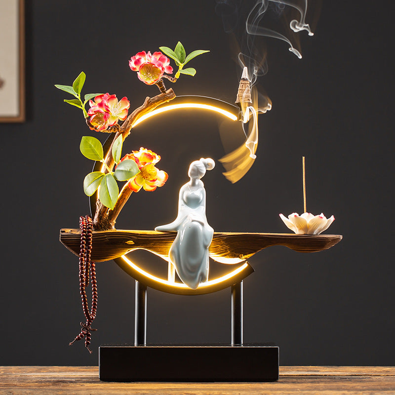 zensoullab New Chinese Style Backflow Incense Ornament Creative Lamp Ring Home Aromatherapy Burner Office Living Room Entrance Desktop Decoration