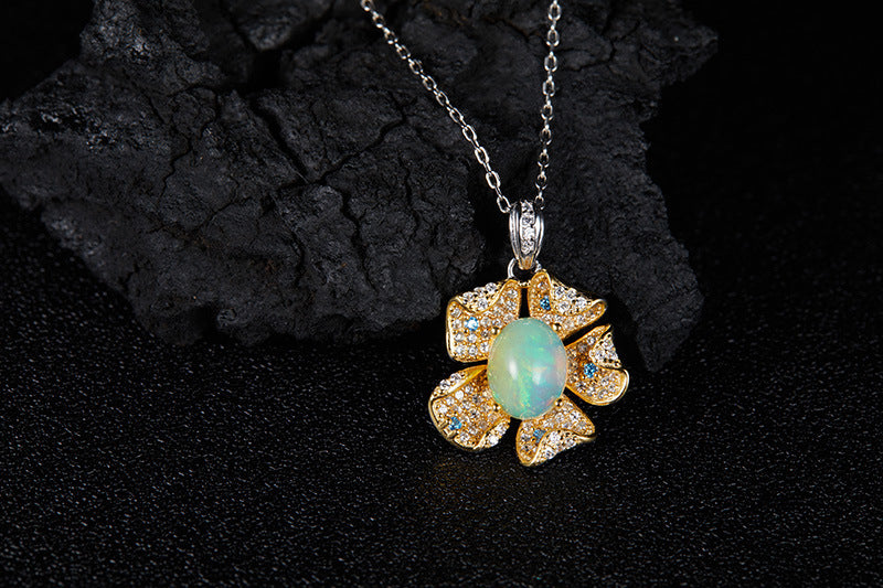 zensoullab Popular Flower Pendant S925 Sterling Silver Inlaid with Natural Opal Gemstone Necklace for Women