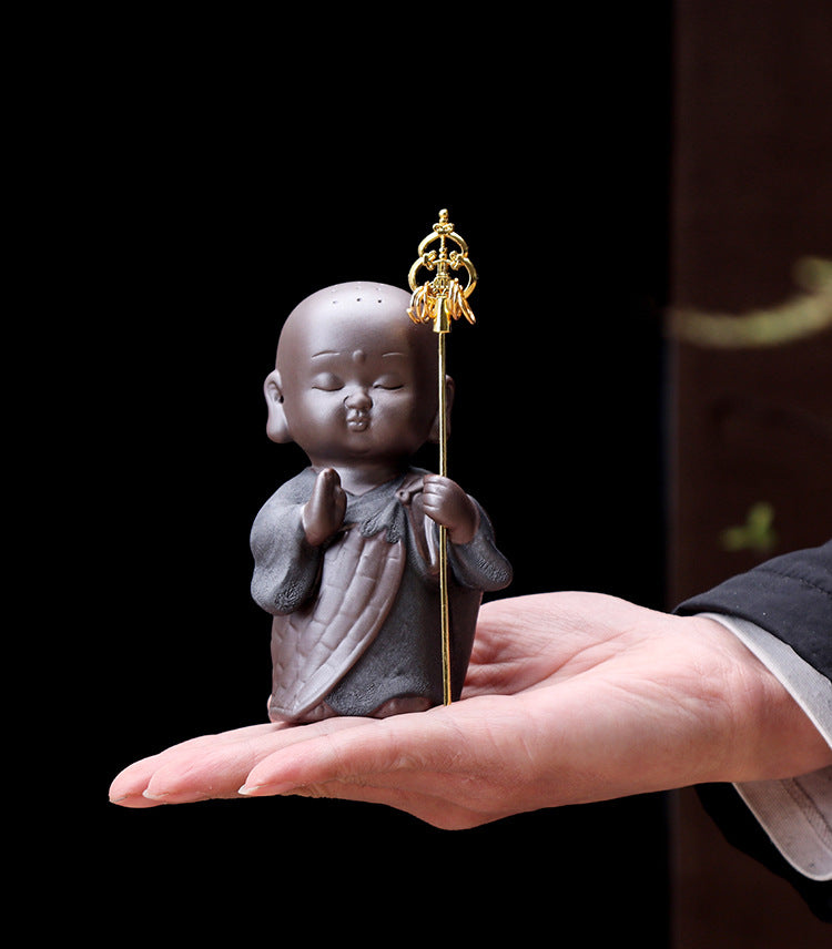 zensoullab Zen Purple Clay Little Monk Tea Pet Tea Play Ceramic Little Sha Mi Kung Fu Tea Set Accessories Home Handmade Ornament
