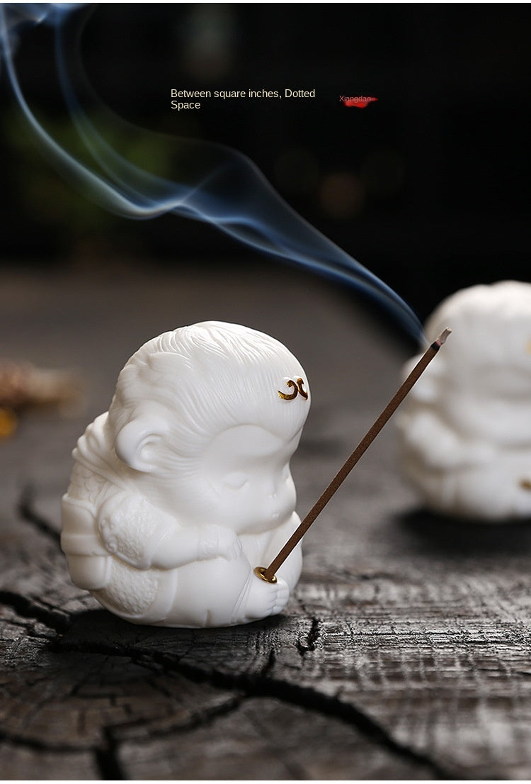 zensoullab Creative Cute Monkey Ceramic Aromatherapy Burner Ornament Soft Adorable Tea Pet Monkey Home Indoor Living Room Incense Holder